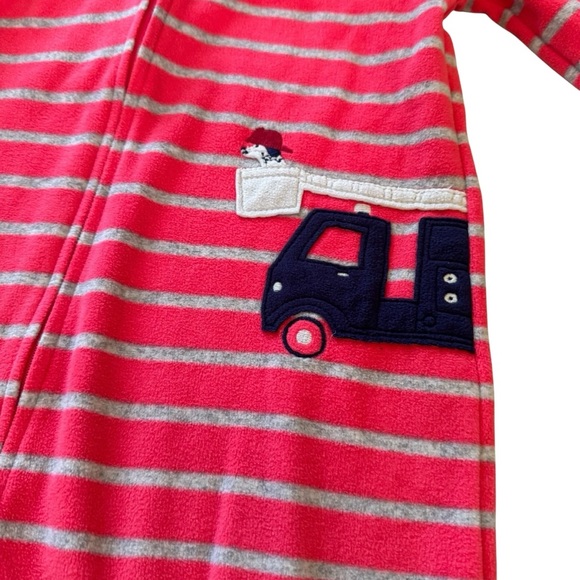 Carter’s Fleece Footed Pajama Zippy Striped Fire Truck Puppy Toddler Boy 3T - Picture 2 of 5